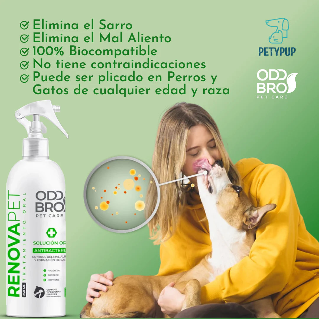 ¡RenovaPet Oral! 🐕 Elimina el mal aliento de tu amigo peludo.